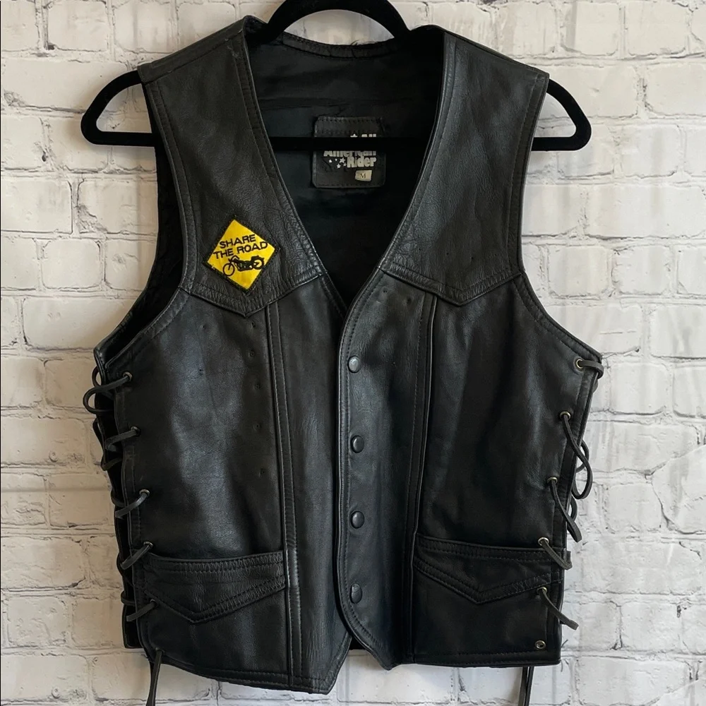 All American Ryder Black Leather Biker Vest with Harley-Davidson - Picture 2 of 8